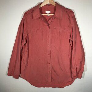 Chico's Women's 2 Dusty Rose Button Up Long Sleeve Roll Tab Shirt Top